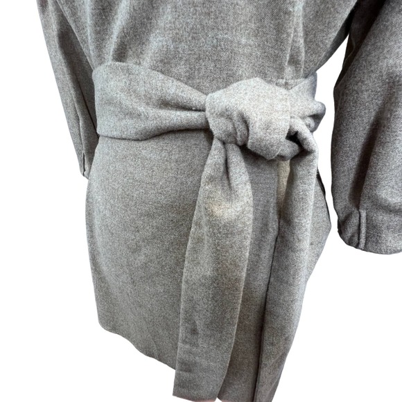 Zara Top Tan Size M Belt Tie Wool Blend Balloon Sleeve Mock Neck Buttons Blouse - Picture 8 of 11